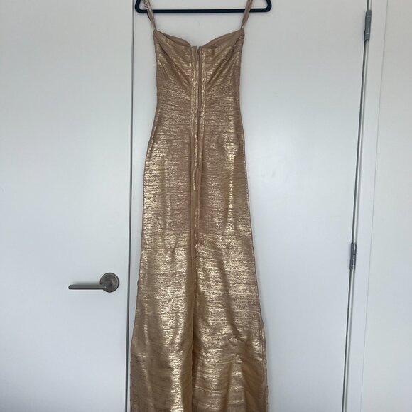Gold Herve Leger Strapless Bandage Dress, Size XS - Picture 3 of 4
